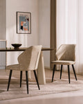 Danforth Faux Leather Dining Chairs | Set of 6 | Black Metal Legs | Beige, Grey & Brown