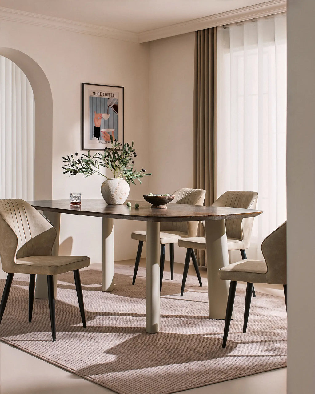 Danforth Faux Leather Dining Chairs | Set of 6 | Black Metal Legs | Beige, Grey & Brown