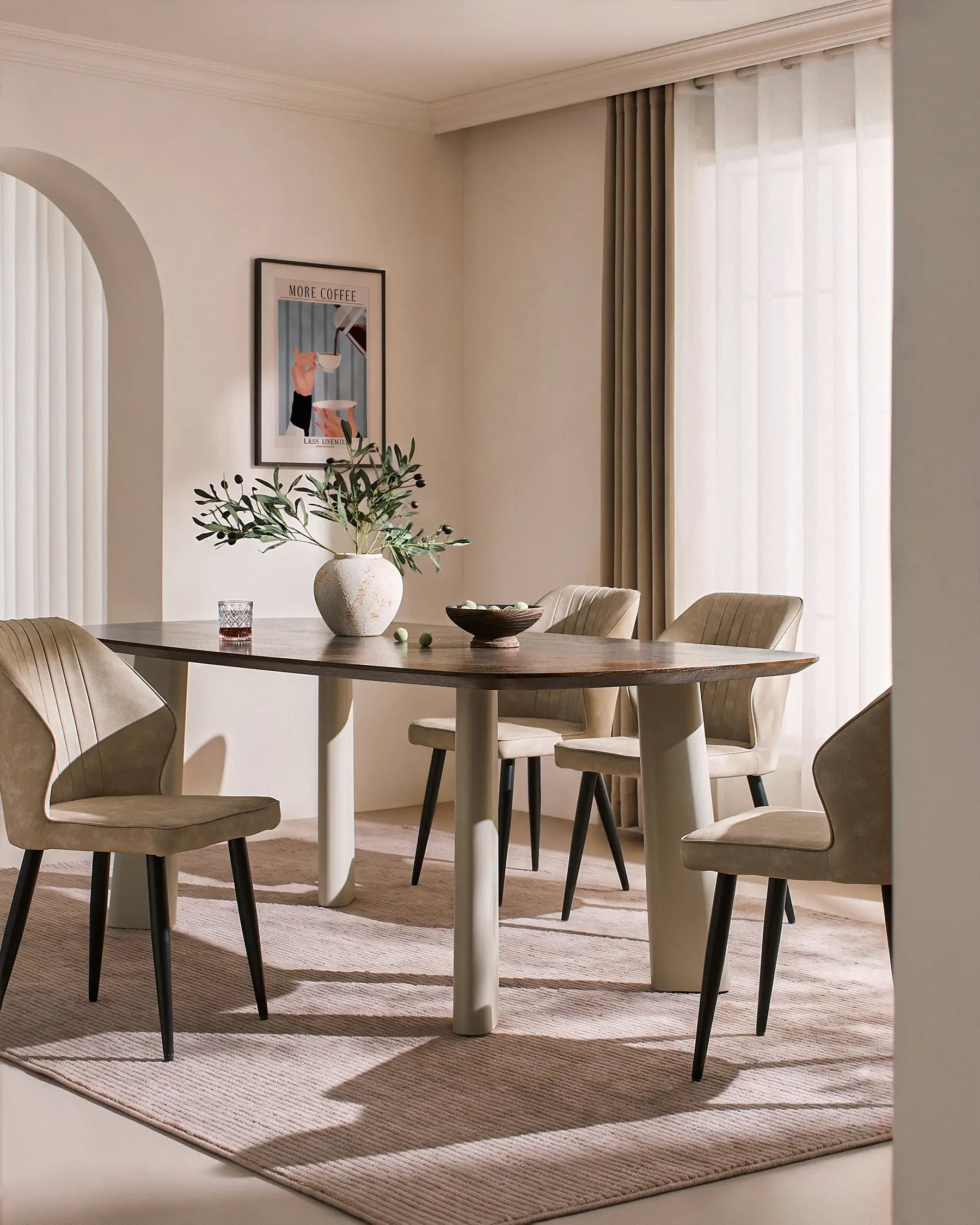 Danforth Faux Leather Dining Chairs | Set of 6 | Black Metal Legs | Beige, Grey & Brown