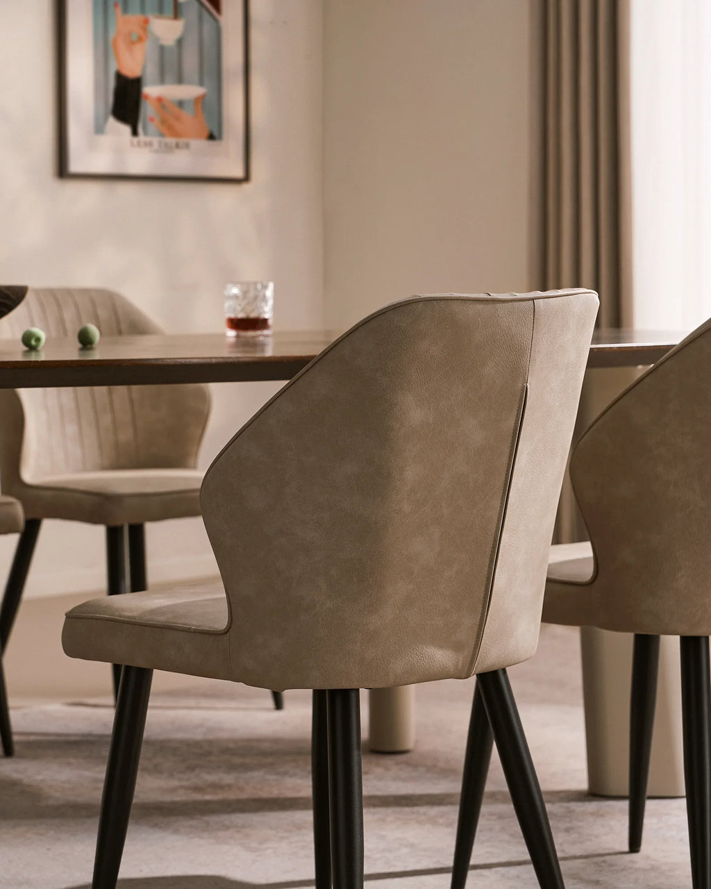 Danforth Faux Leather Dining Chairs | Set of 6 | Black Metal Legs | Beige, Grey & Brown