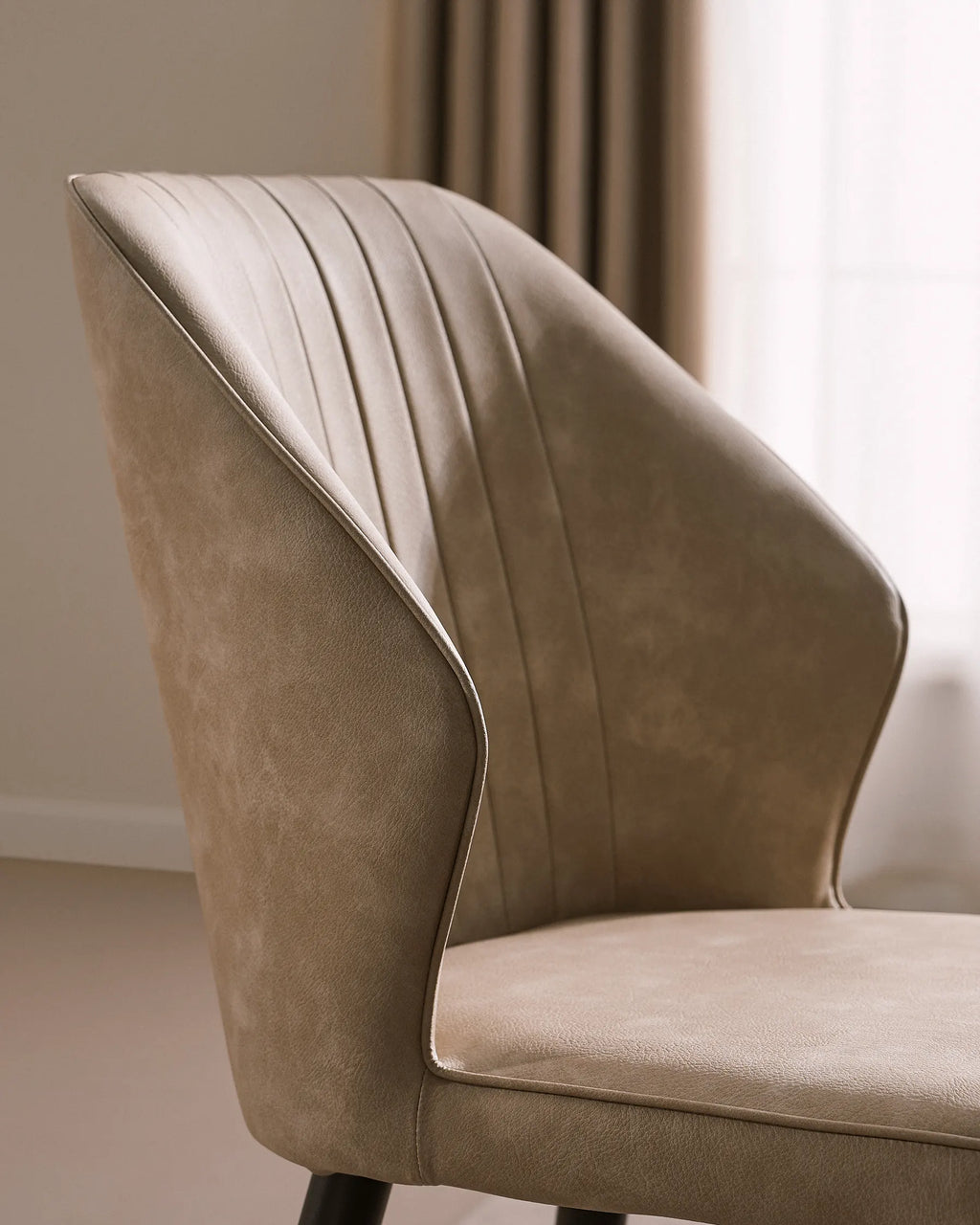 Danforth Faux Leather Dining Chairs | Set of 6 | Black Metal Legs | Beige, Grey & Brown