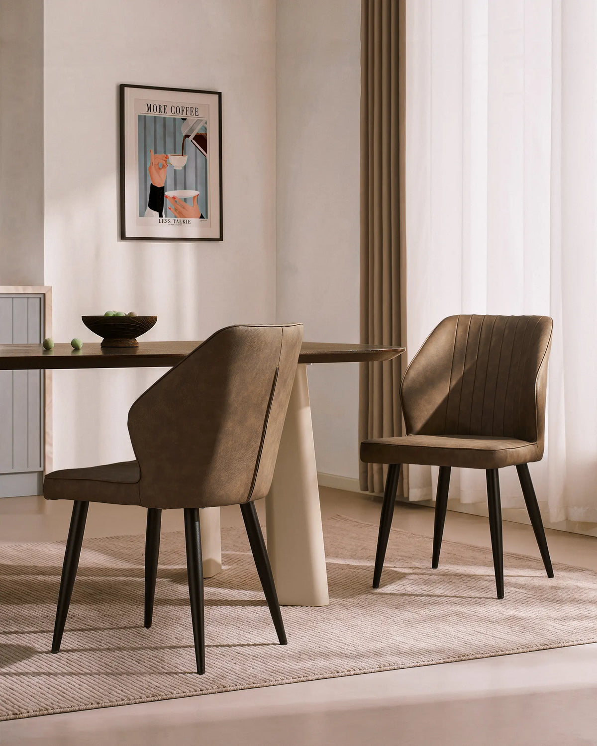 Danforth Faux Leather Dining Chairs | Set of 6 | Black Metal Legs | Beige, Grey & Brown
