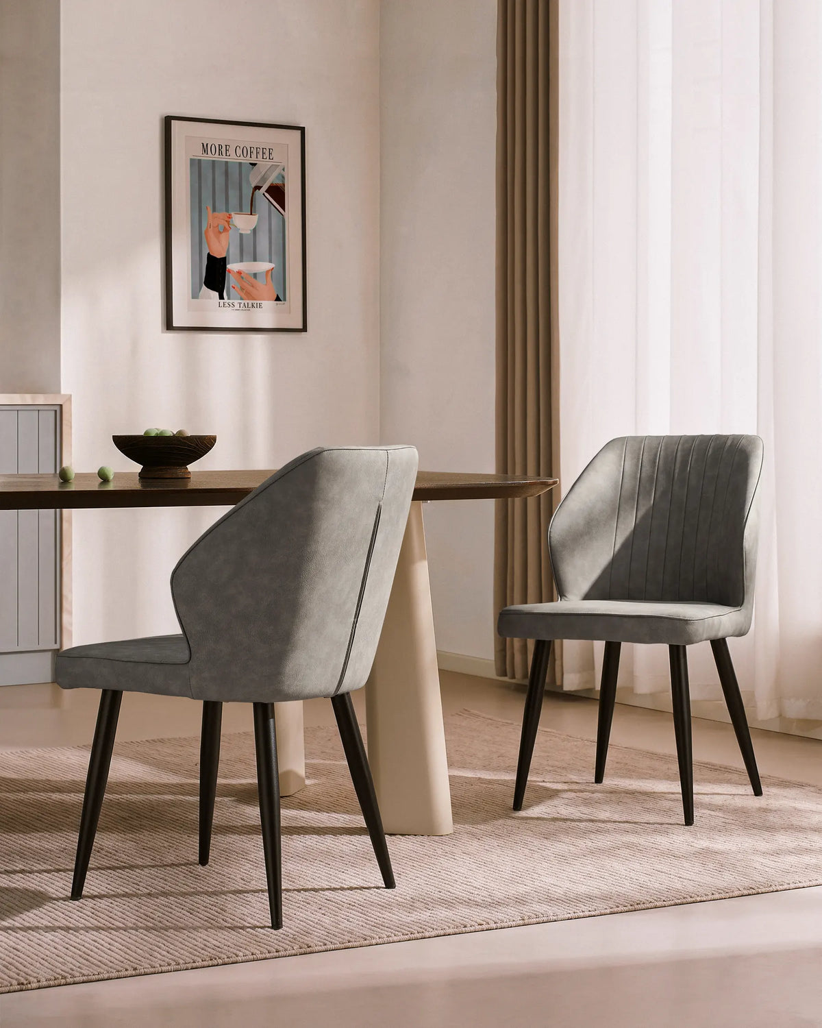 Danforth Faux Leather Dining Chairs | Set of 6 | Black Metal Legs | Beige, Grey & Brown