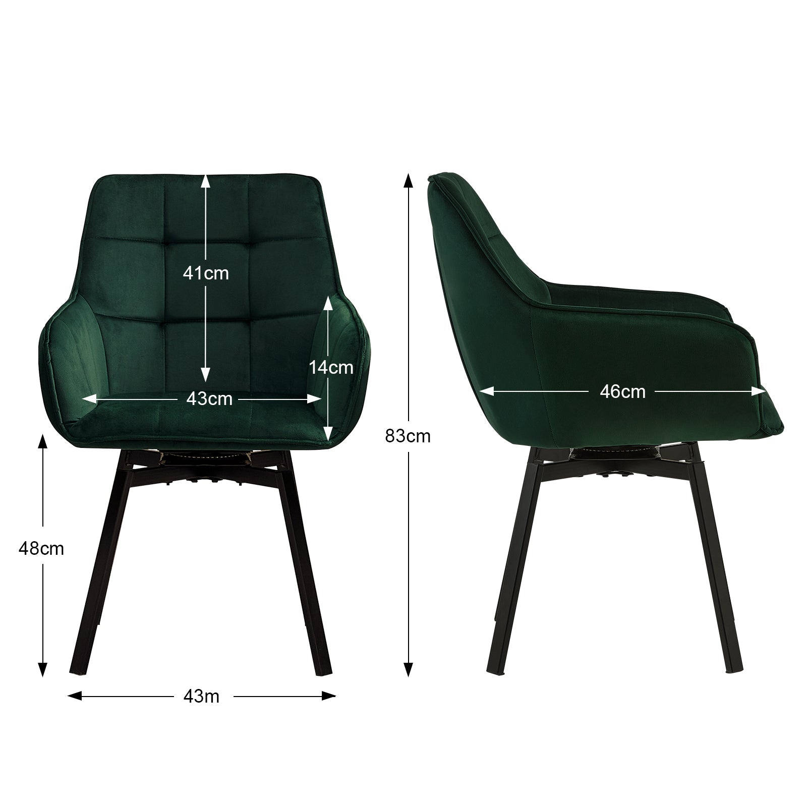 Danyl Velvet Swivel Dining Chair | 360° Swivel | Armrest | 4 Colours | 1 or 2 Piece