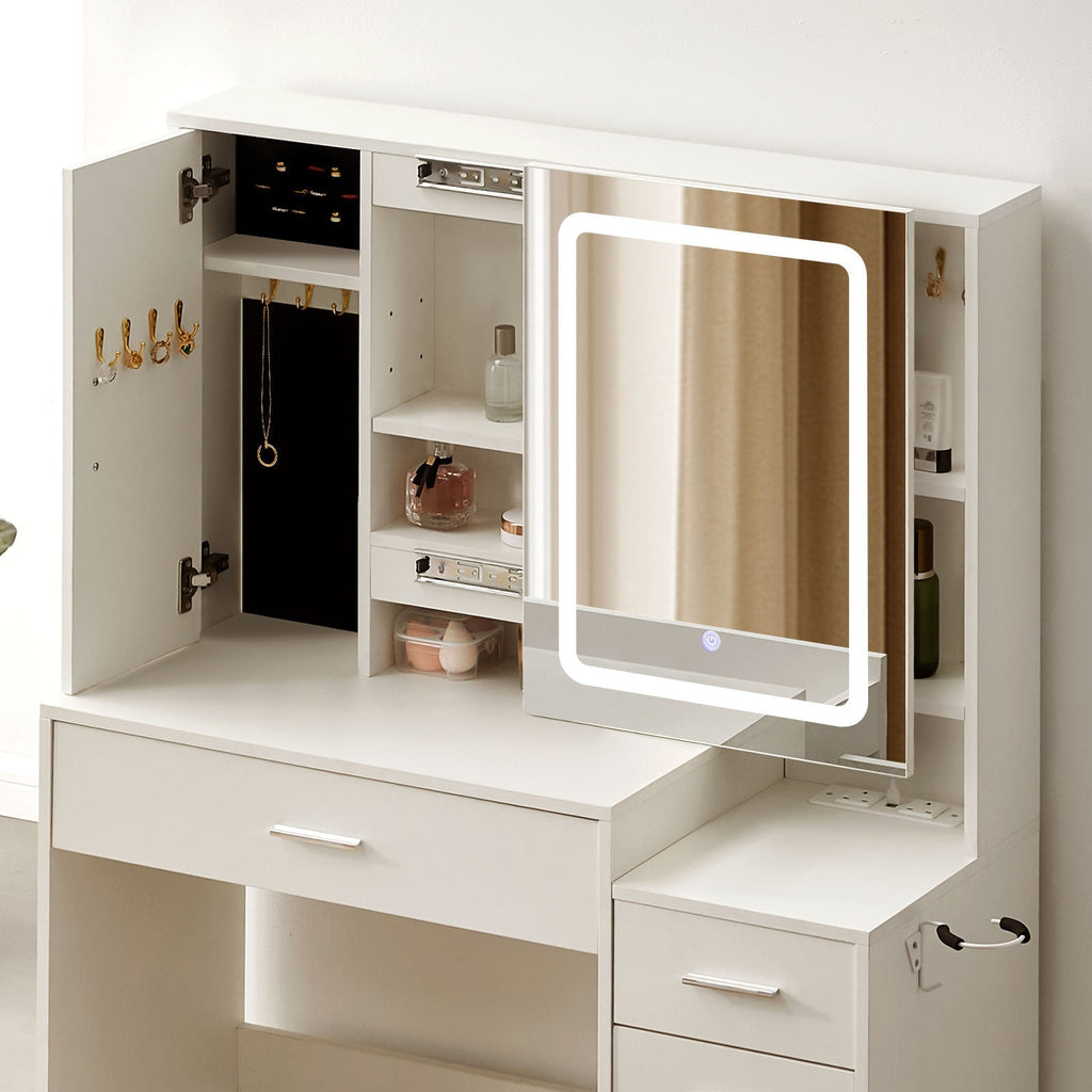 Daphne Dressing Table Set | LED Strip | Jewellery Storage | Hairdryer Holder | White