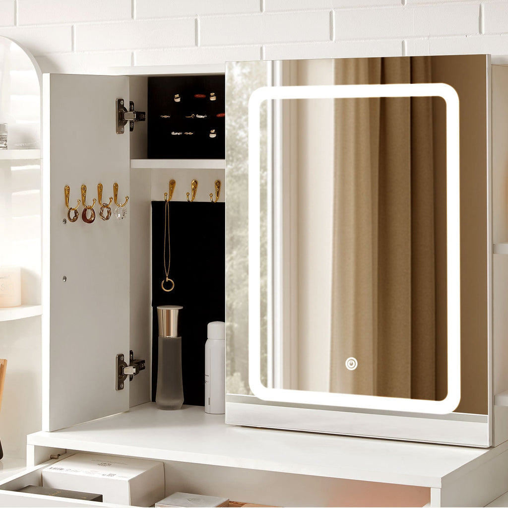 Daphne Dressing Table Set | LED Strip | Jewellery Storage | Hairdryer Holder | White