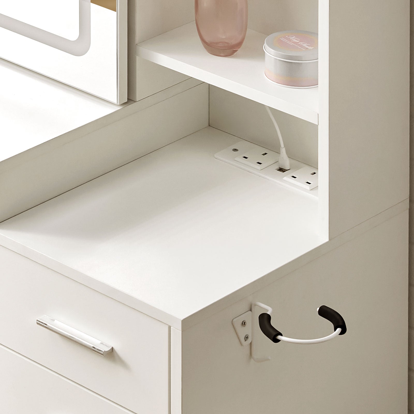 Daphne Dressing Table Set | LED Strip | Jewellery Storage | Hairdryer Holder | White