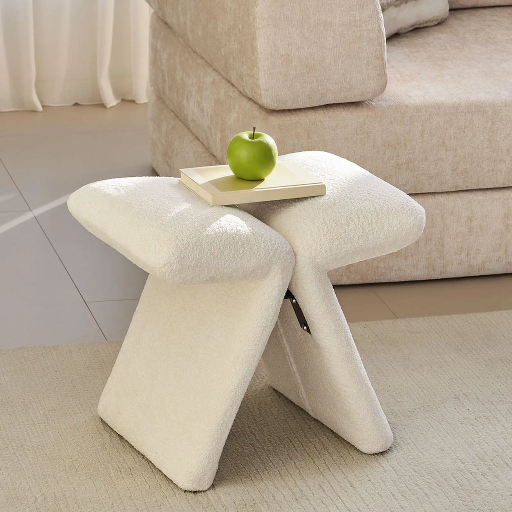 Faye Bouclé Vanity Stool | Butterfly Design | No Assembly | Cream
