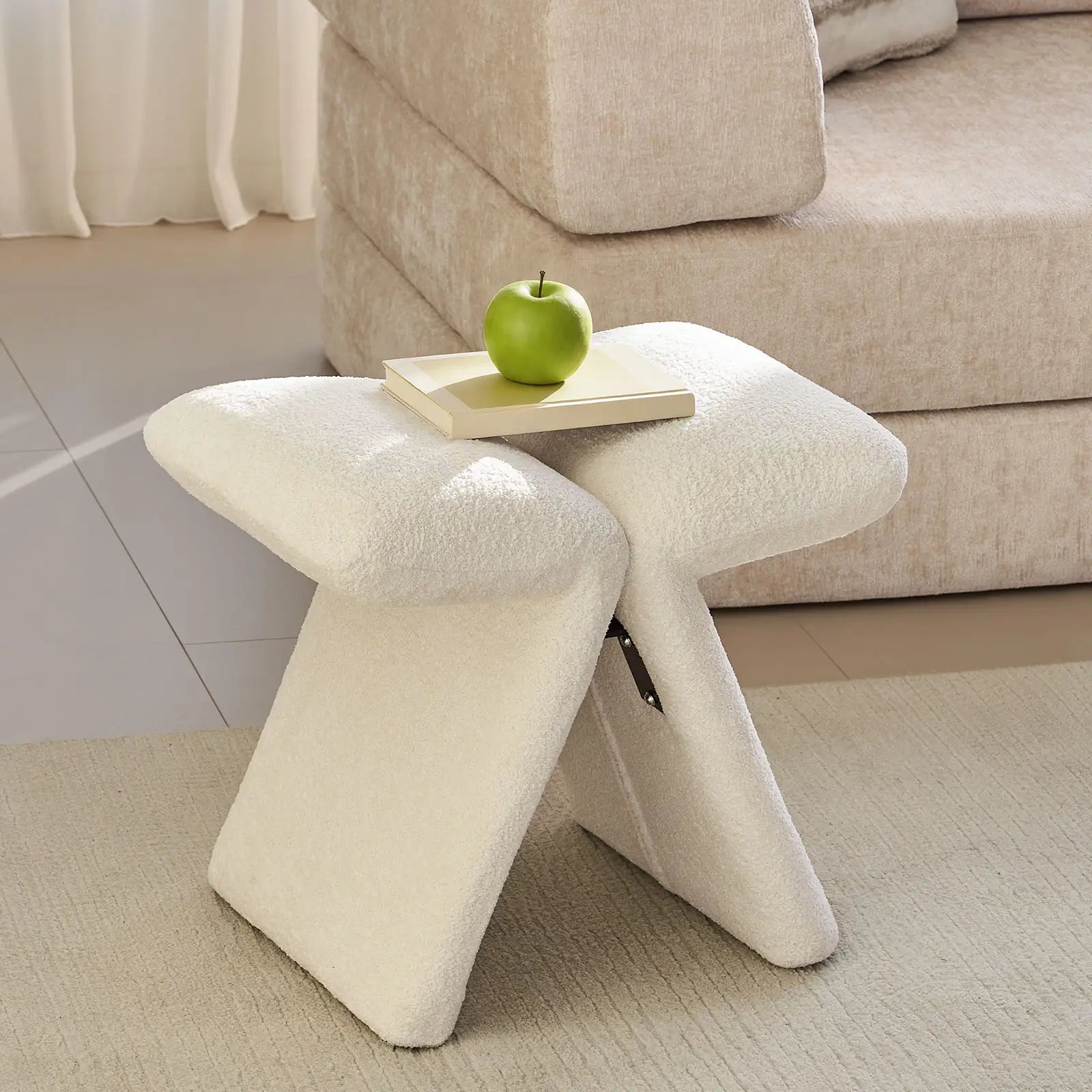 Faye Bouclé Vanity Stool | Butterfly Design | No Assembly | Cream