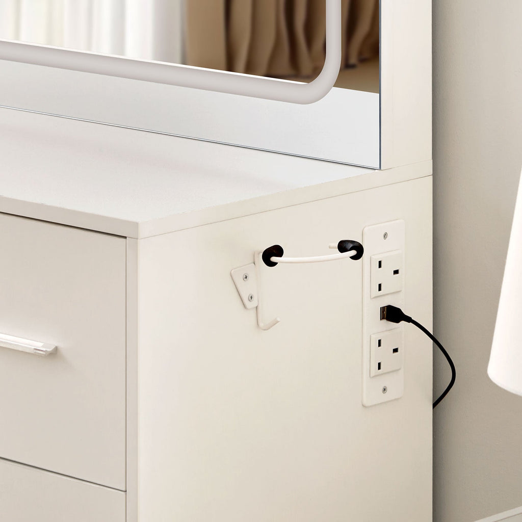 Luna Hollywood Dressing Table Set | LED Strip Light | Hairdryer Holder | 4 Drawers | White