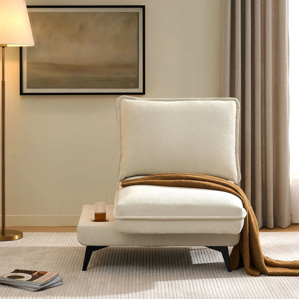 Hudson Modular Sofa | 90° Rotating Base | USB Charging | 5-Position Backrest | Cream Chenille