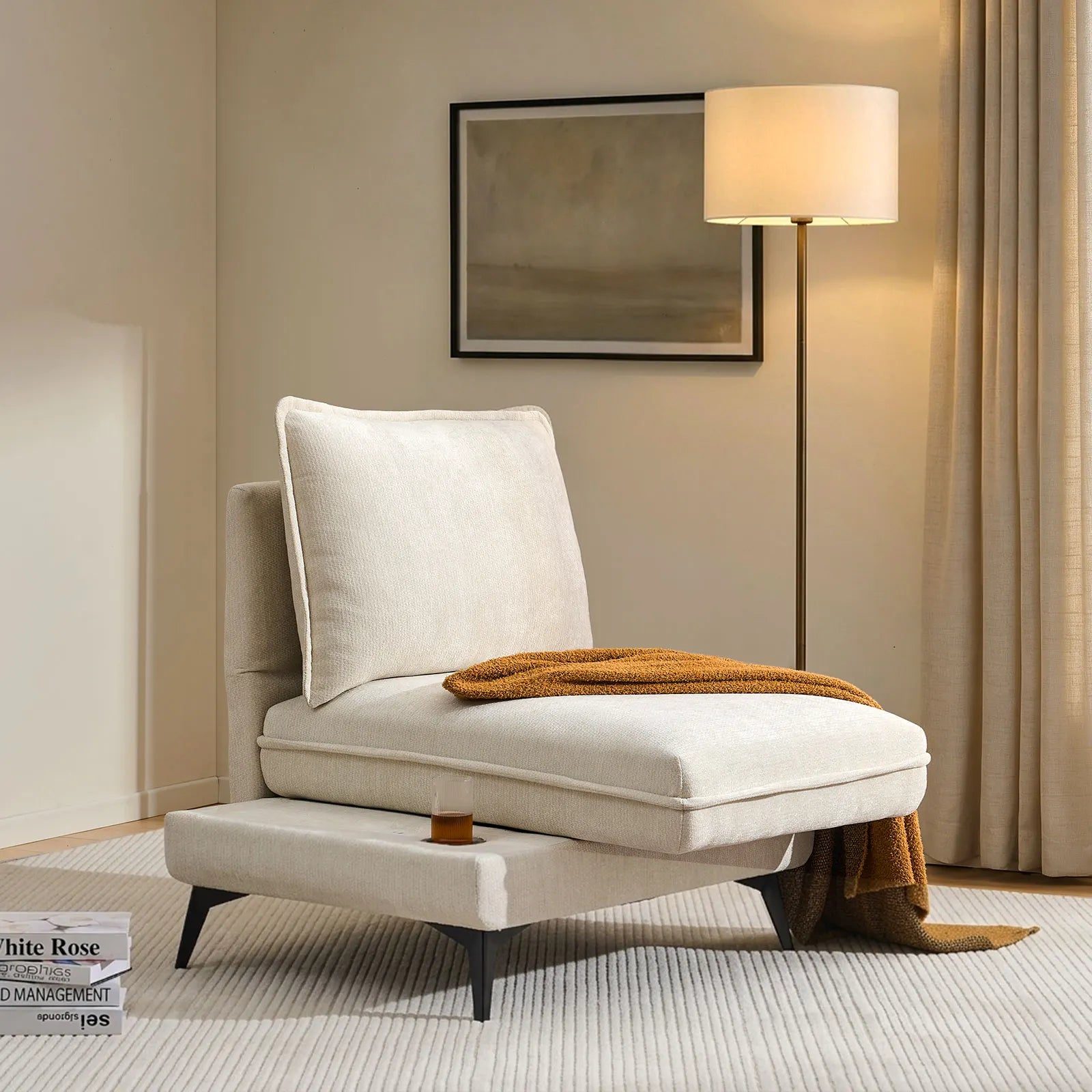Hudson Modular Sofa | 90° Rotating Base | USB Charging | 5-Position Backrest | Cream Chenille