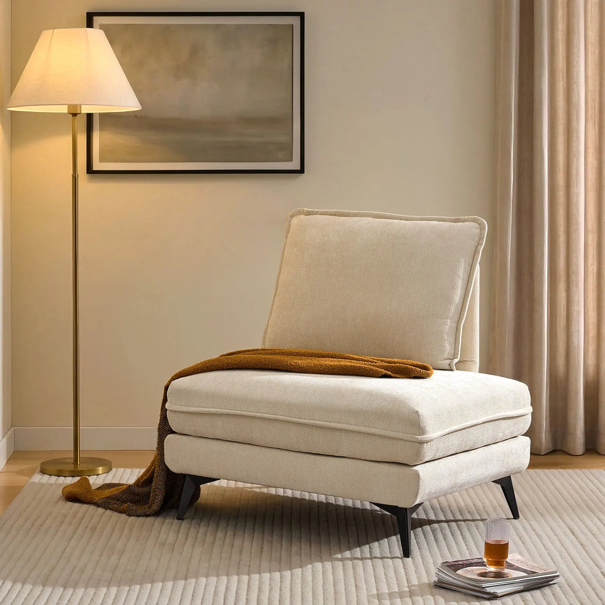 Hudson Modular Sofa | 90° Rotating Base | USB Charging | 5-Position Backrest | Cream Chenille