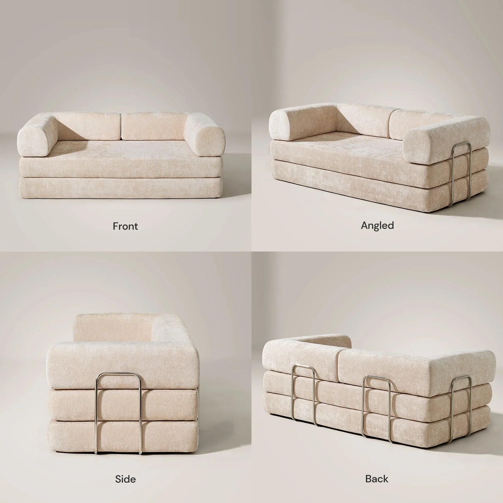 Hugo Convertible Sofa Bed | Chenille | 2-Seater to Double Bed | Cream