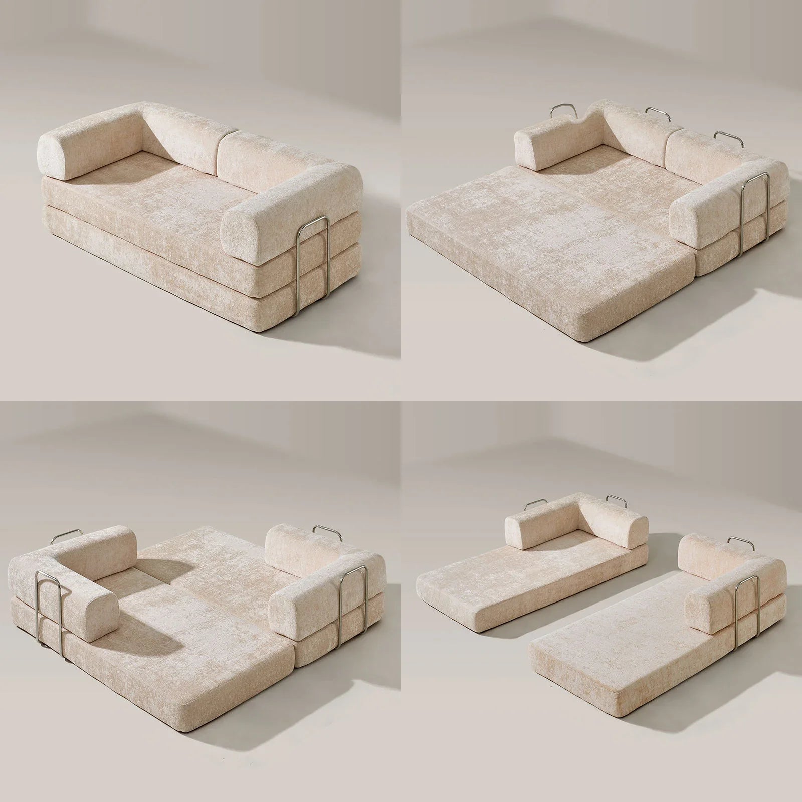 Hugo Convertible Sofa Bed | Chenille | 2-Seater to Double Bed | Cream