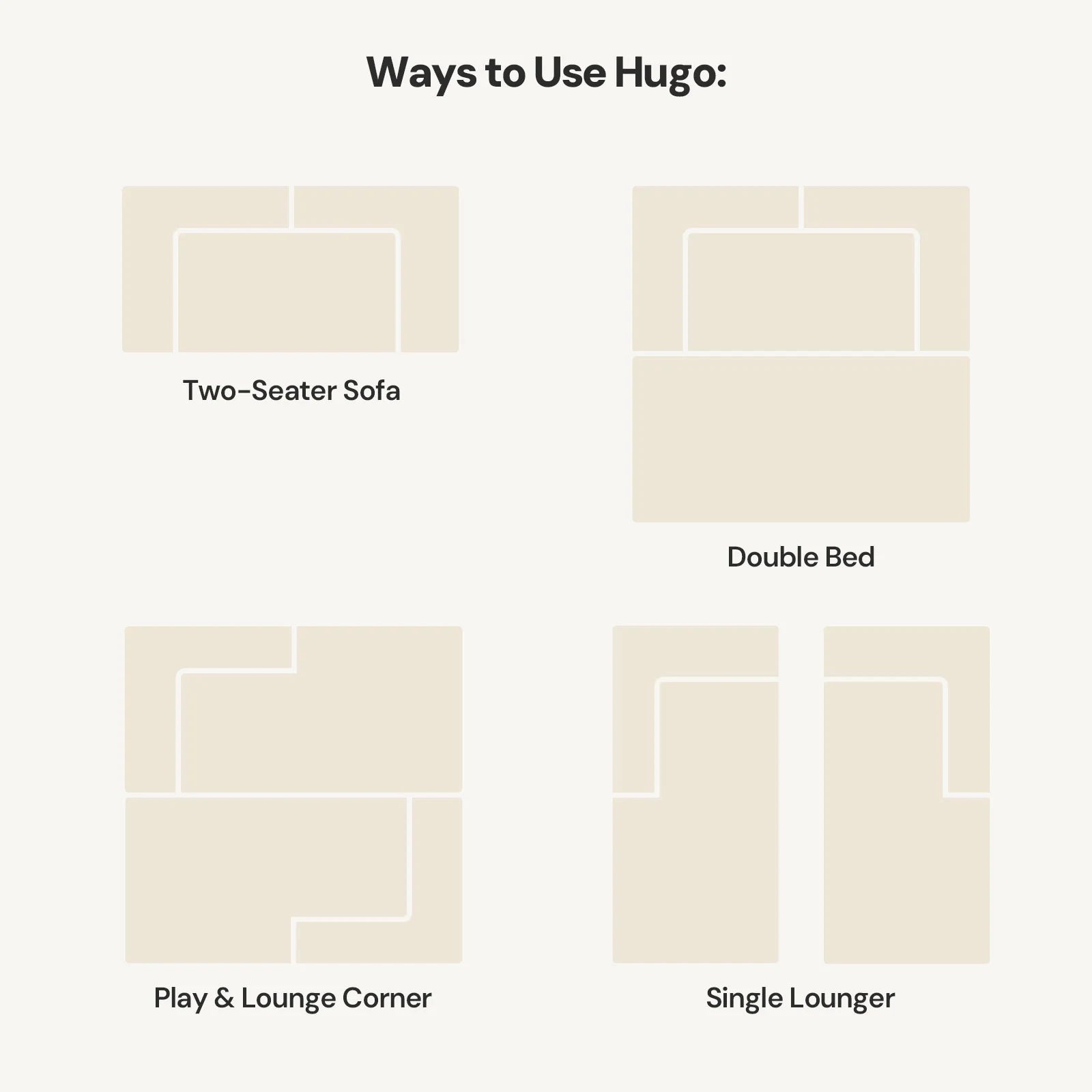 Hugo Convertible Sofa Bed | Chenille | 2-Seater to Double Bed | Cream