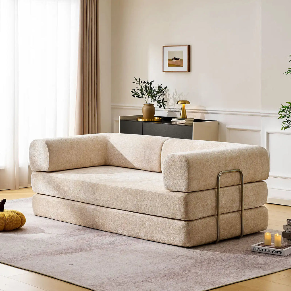 Hugo Convertible Sofa Bed | Chenille | 2-Seater to Double Bed | Cream