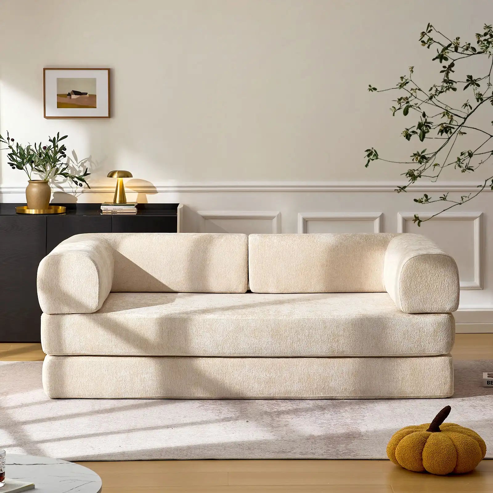 Hugo Convertible Sofa Bed | Chenille | 2-Seater to Double Bed | Cream