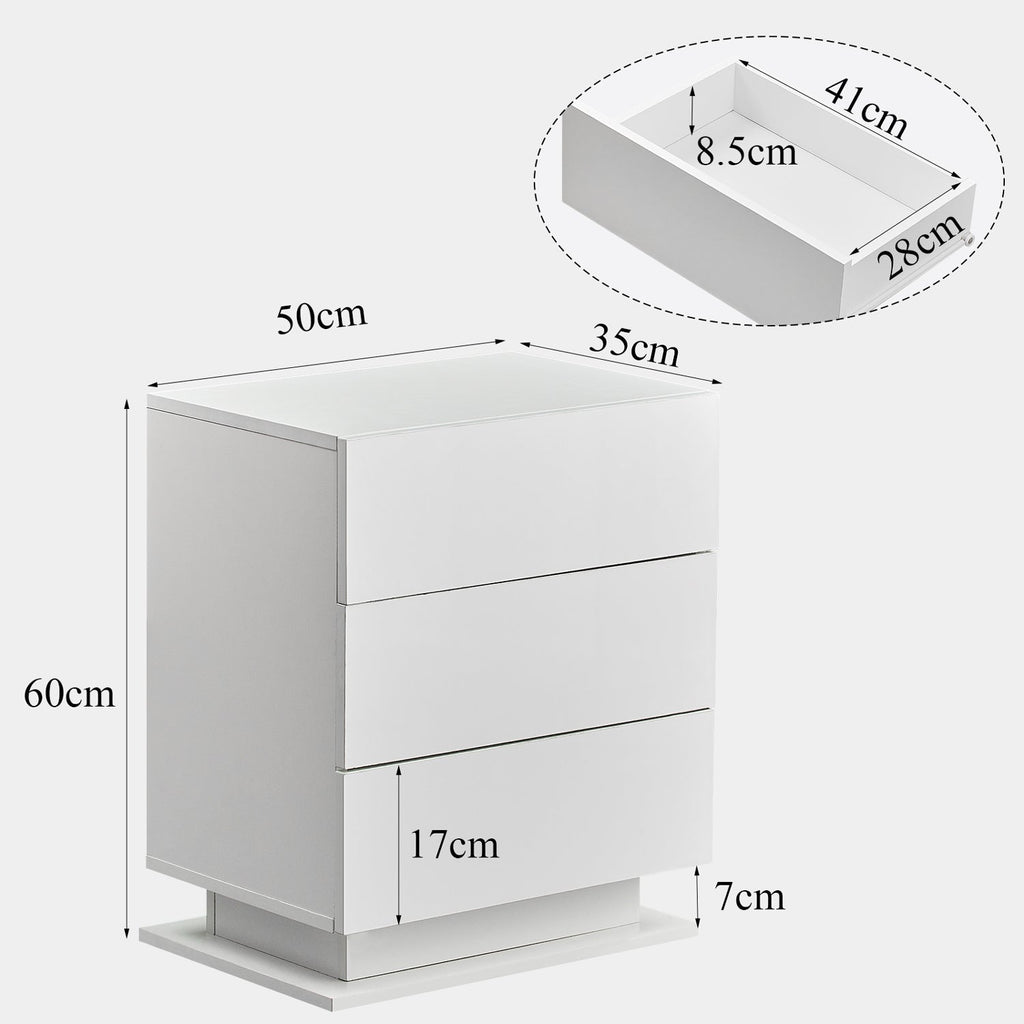 Mario LED Bedside Table | 3 Drawers | High Gloss | White & Black