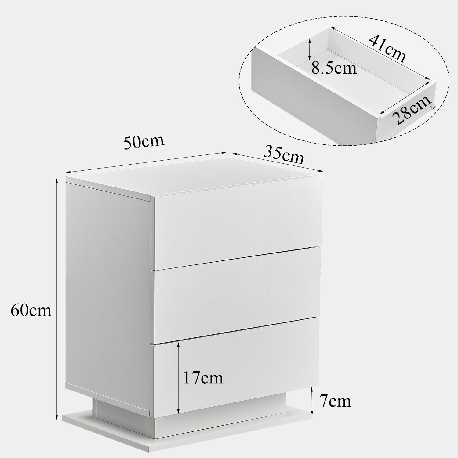 Mario LED Bedside Table | 3 Drawers | High Gloss | White & Black