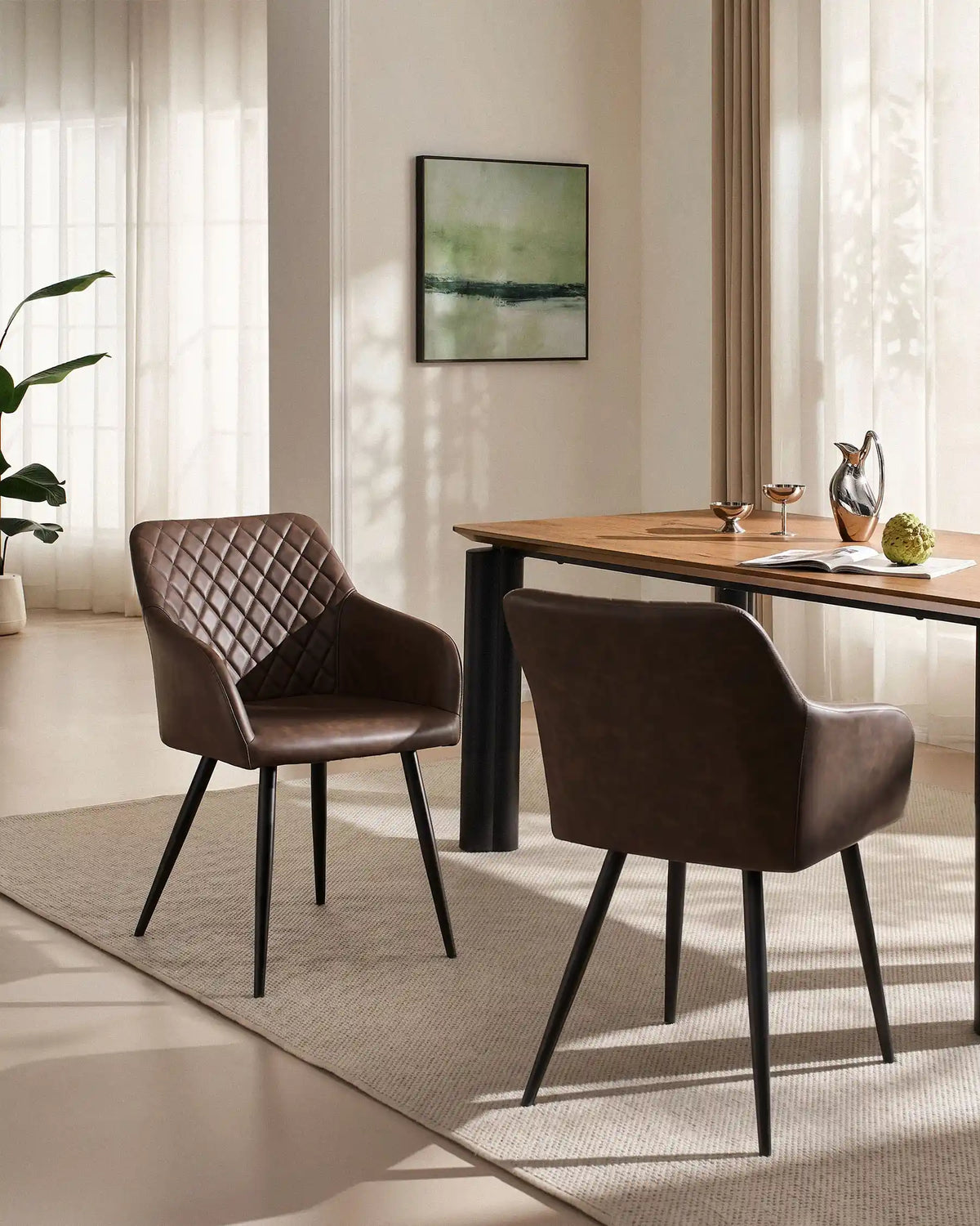 Moree Faux Leather Dining Chairs | Set of 6 | Diamond Stitch | Armrest | 4 Colours