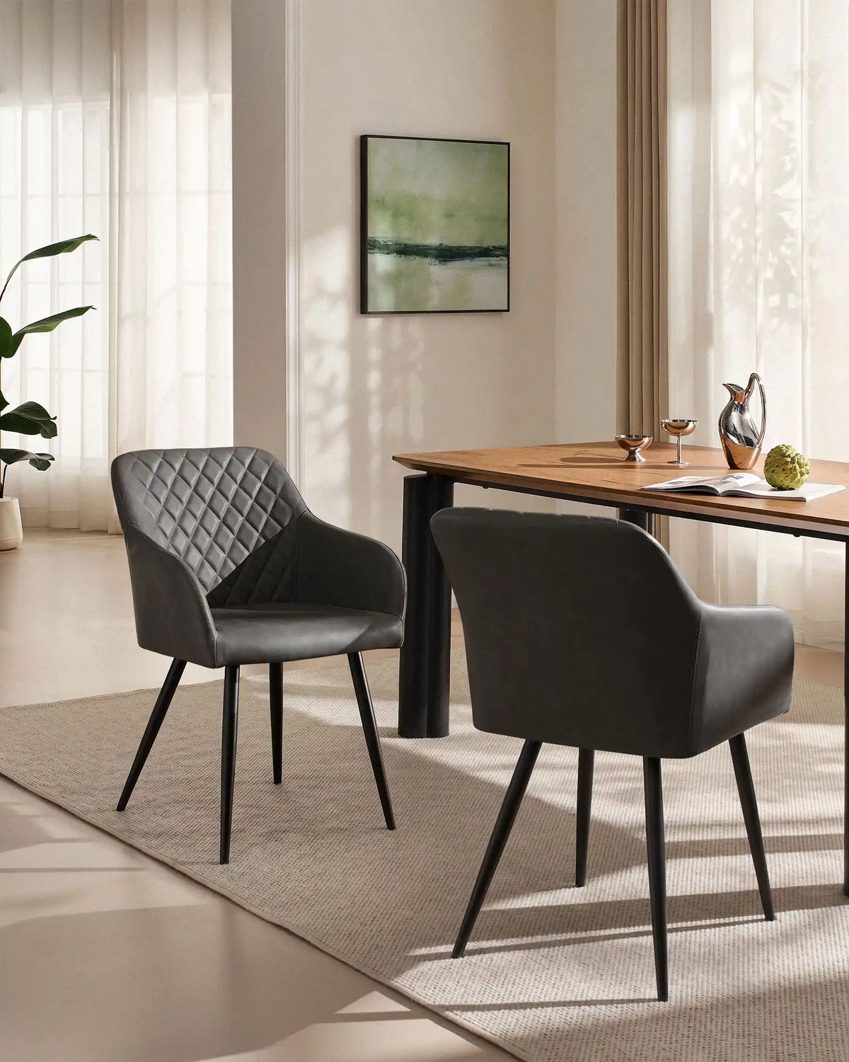Moree Faux Leather Dining Chairs | Set of 6 | Diamond Stitch | Armrest | 4 Colours