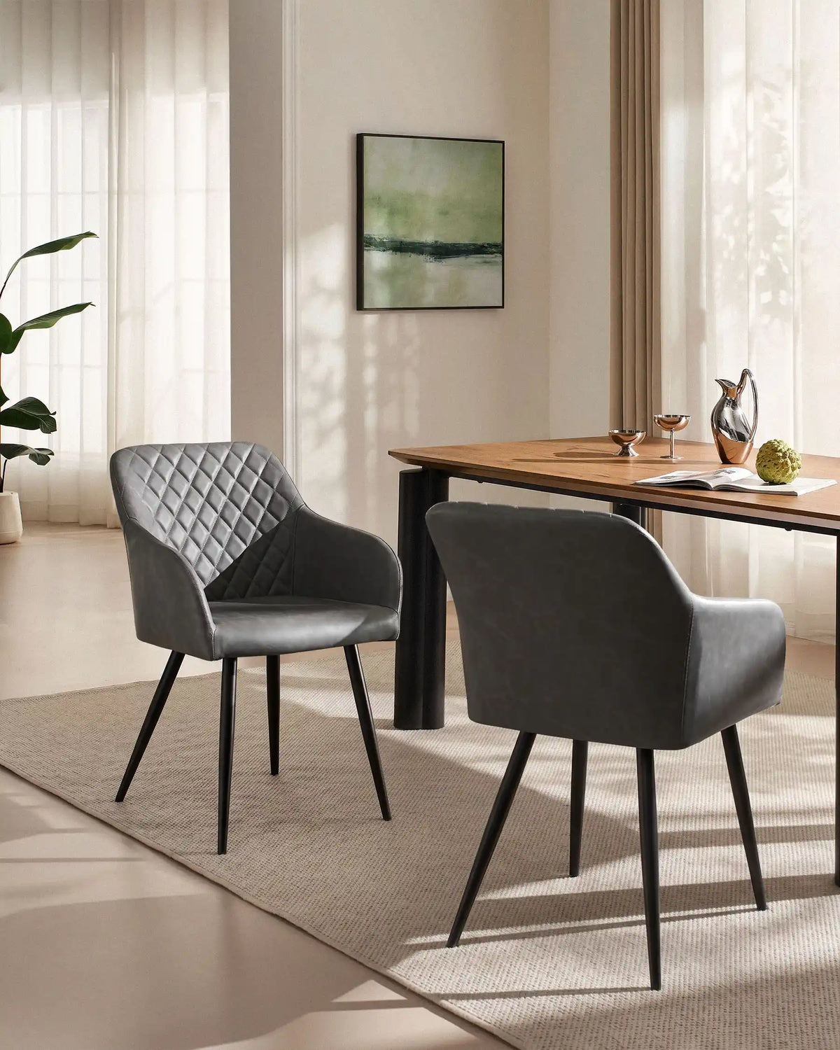 Moree Faux Leather Dining Chairs | Set of 6 | Diamond Stitch | Armrest | 4 Colours