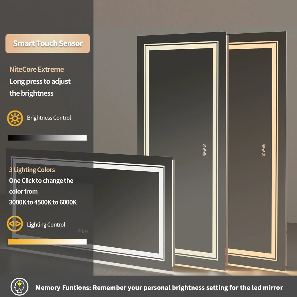 Large Rectangle LED Bathroom Mirror – Dimmable, Anti-Fog, Backlit & Front-Lit