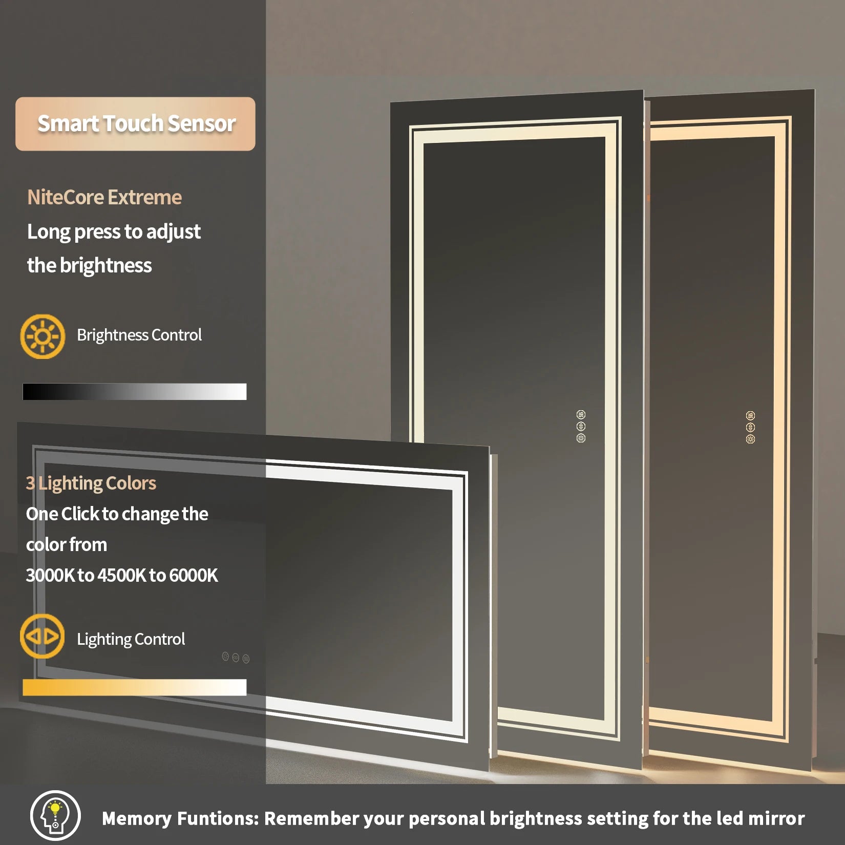 Large Rectangle LED Bathroom Mirror – Dimmable, Anti-Fog, Backlit & Front-Lit
