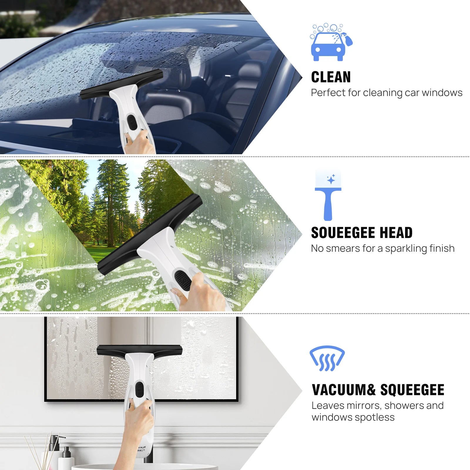 Cordless Rechargeable Window Vacuum Cleaner – 2-in-1 Squeegee & Microfibre Scrubber