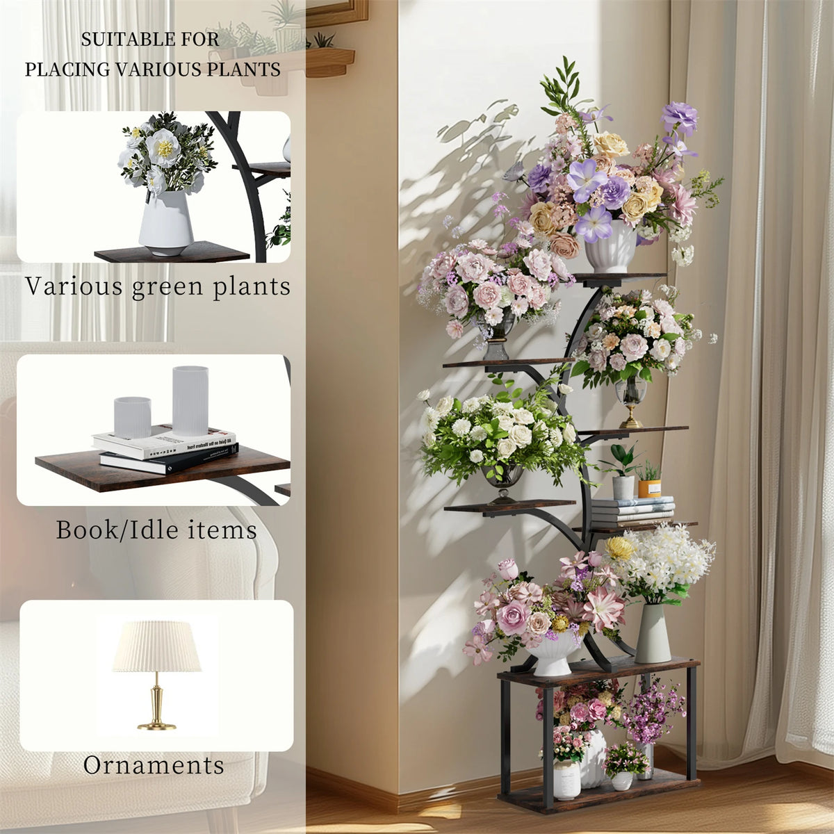7-Tier Tree-Shaped Plant Stand – Metal Flower Display Rack