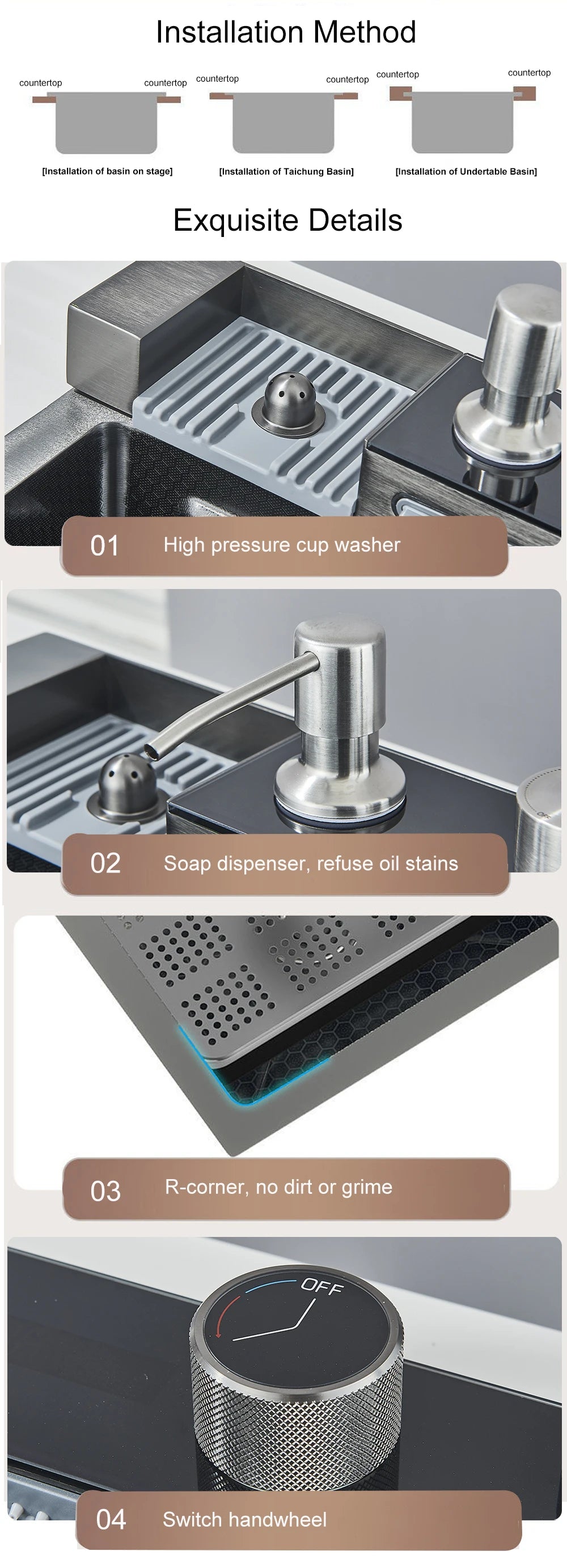 304 Stainless Steel Waterfall Kitchen Sink with Digital Display