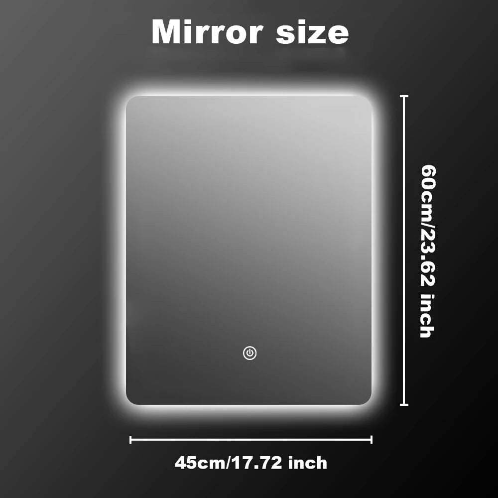 Wall-Mounted LED Bathroom Mirror – IP54 Waterproof, Touch Switch & Dimmable | 3 Sizes