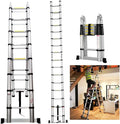 3.8m Aluminium Telescopic Ladder, Multi-Purpose A-Frame & Extension Ladder with Stabiliser Bar, 150kg, EN131