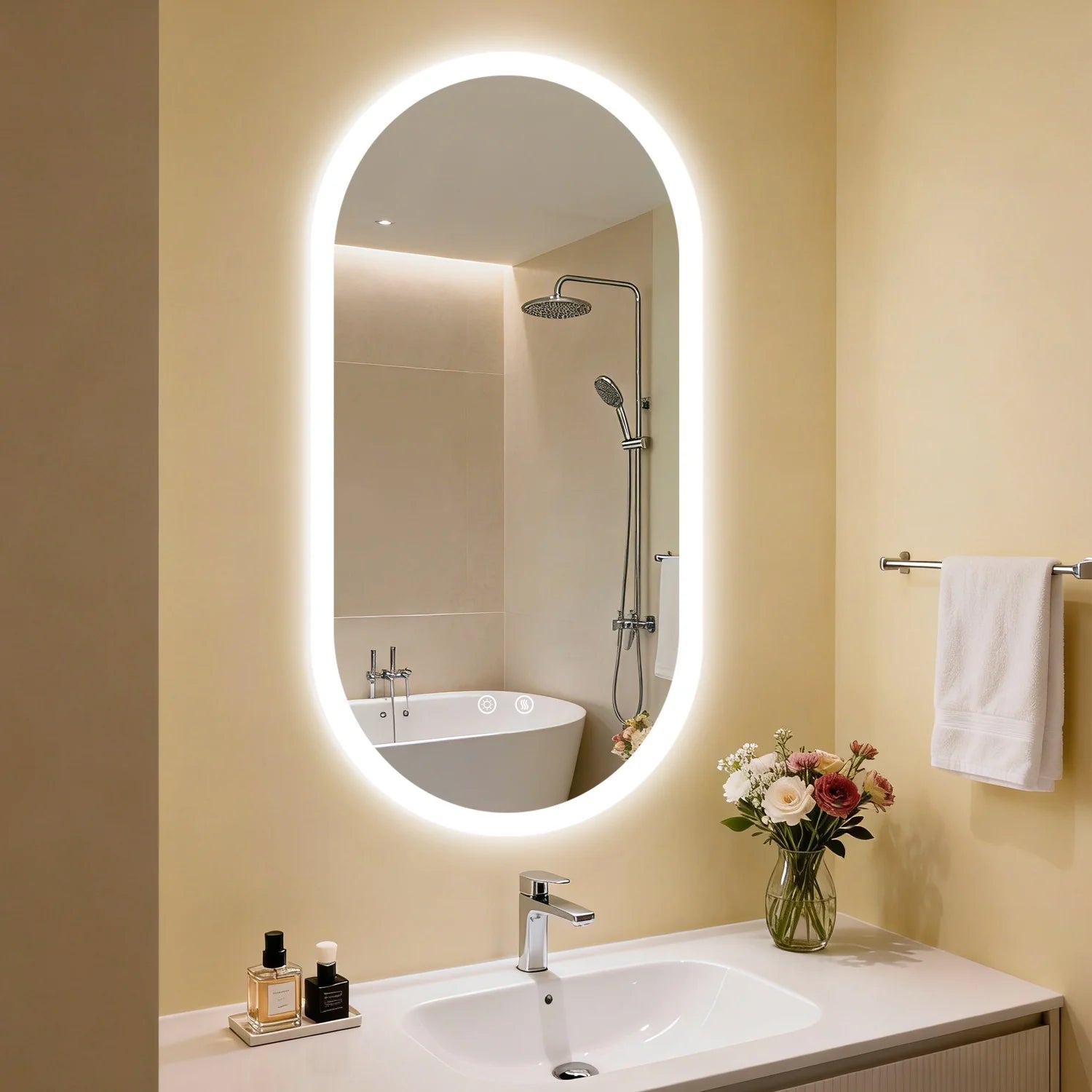 Oval LED Bathroom Mirror – Backlit, Anti-Fog & Touch Sensor | 3 Sizes