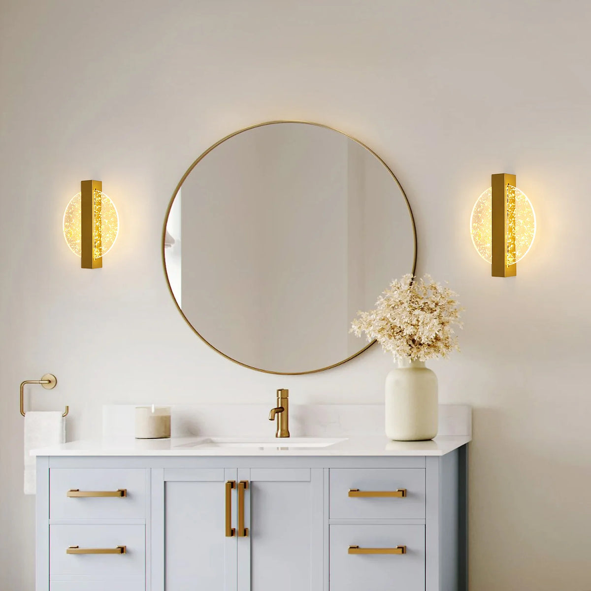 Modern Gold Foil Round LED Wall Sconce | 12W 3-Colour Dimmable | Luxury Decor