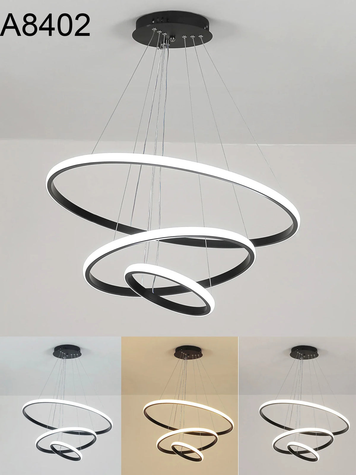 3 Ring Pendant Light, Modern Circular Hanging Ceiling Lamp, 3 Colour Temperatures, for Kitchen, Dining & Living Room