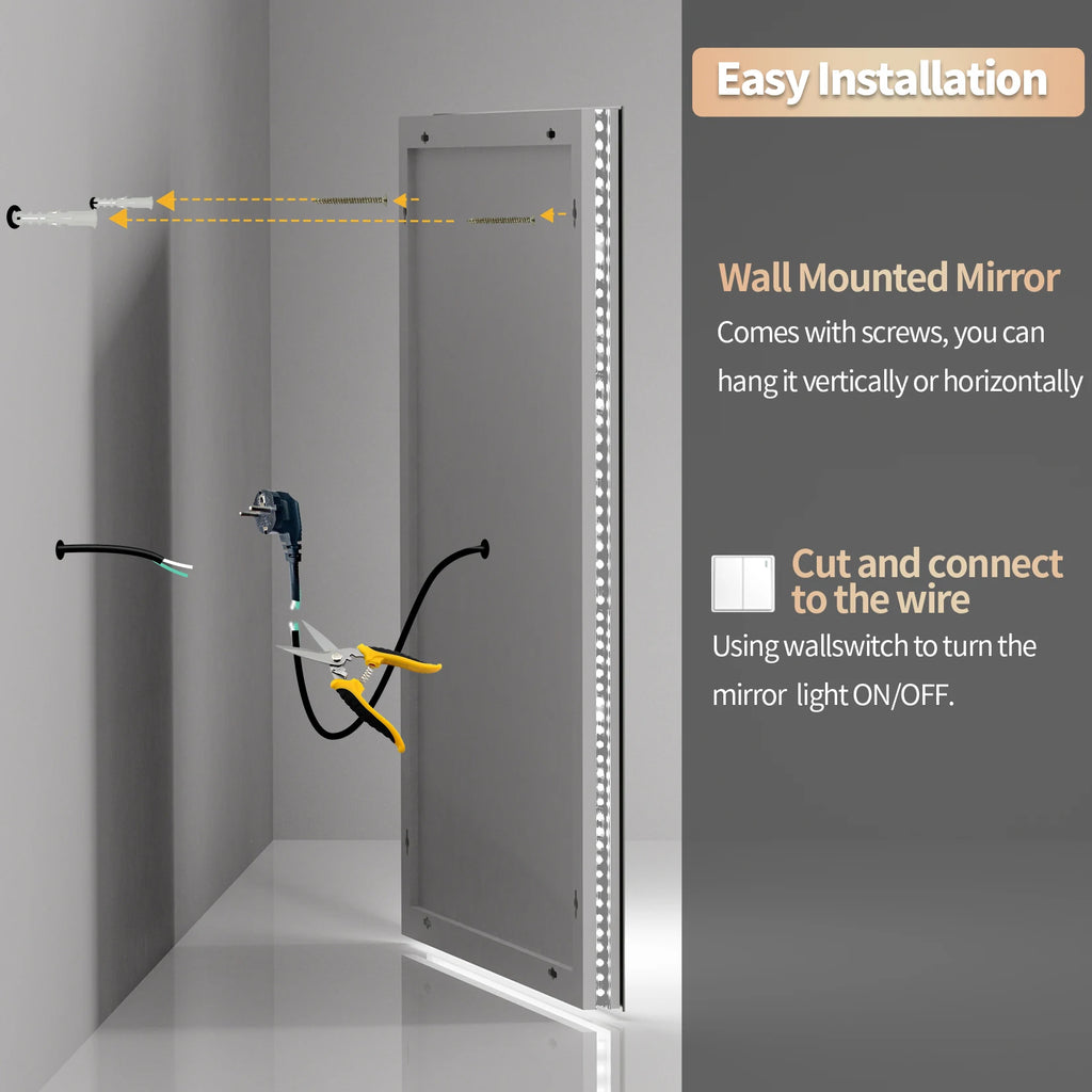 Large Rectangle LED Bathroom Mirror – Dimmable, Anti-Fog, Backlit & Front-Lit