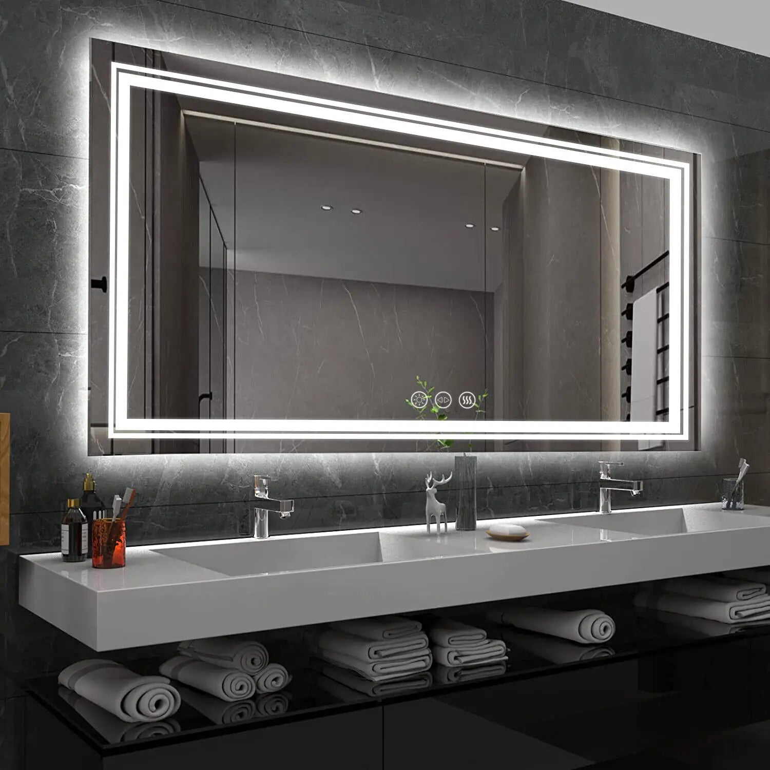 Large Rectangle LED Bathroom Mirror – Dimmable, Anti-Fog, Backlit & Front-Lit
