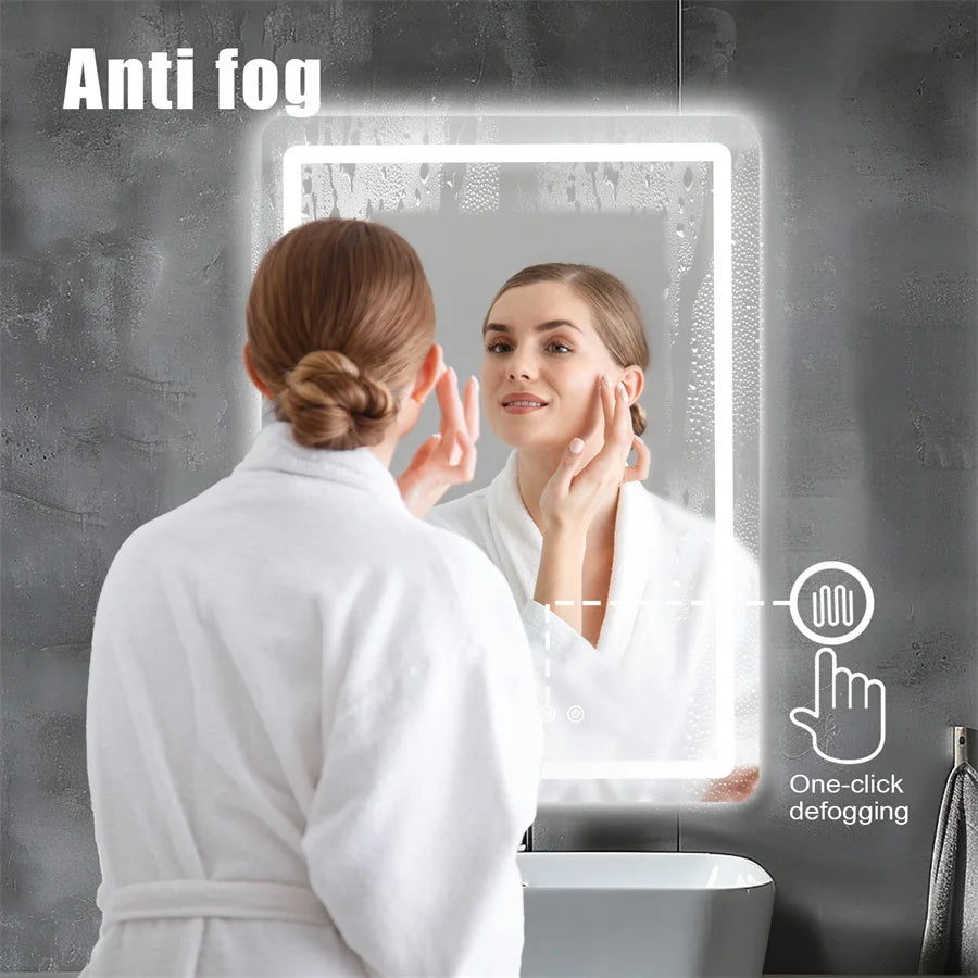 Wall-Mounted LED Bathroom Mirror – IP54 Waterproof, Touch Switch & Dimmable | 3 Sizes
