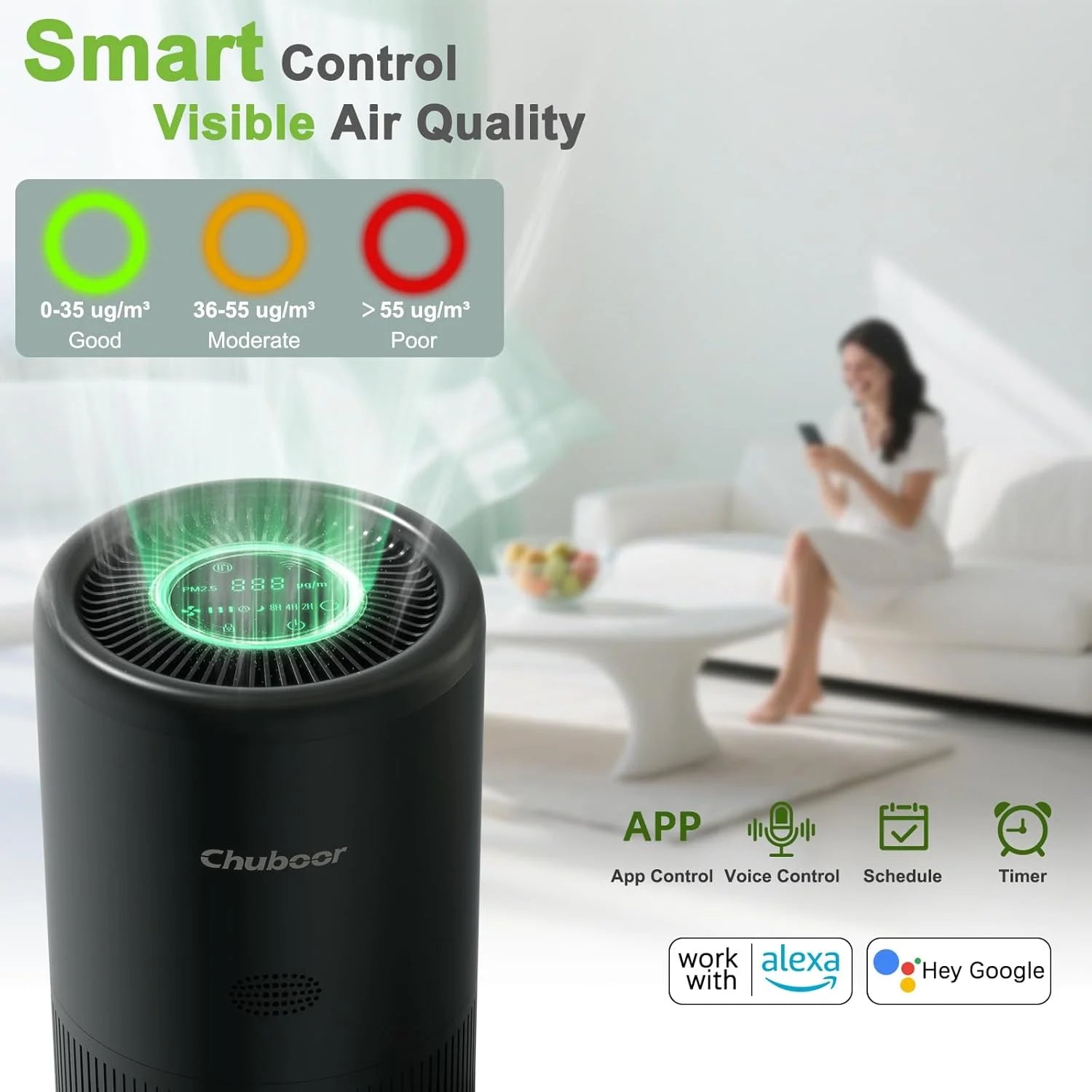 Smart WiFi Air Purifier – H13 HEPA, App & Alexa Control, PM2.5 Monitor | Pet & Home