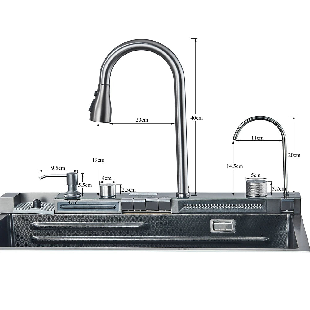 304 Stainless Steel Waterfall Kitchen Sink with Digital Display
