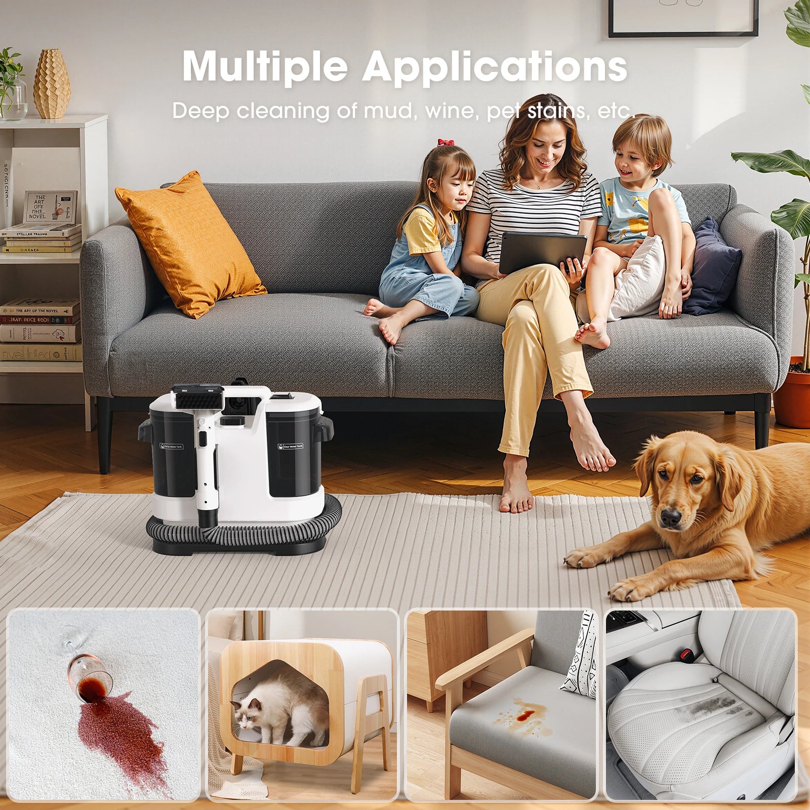 Powerful Carpet & Upholstery Cleaner – 13.5kPa Suction, 1.75L Dual Tank | V5 & V6