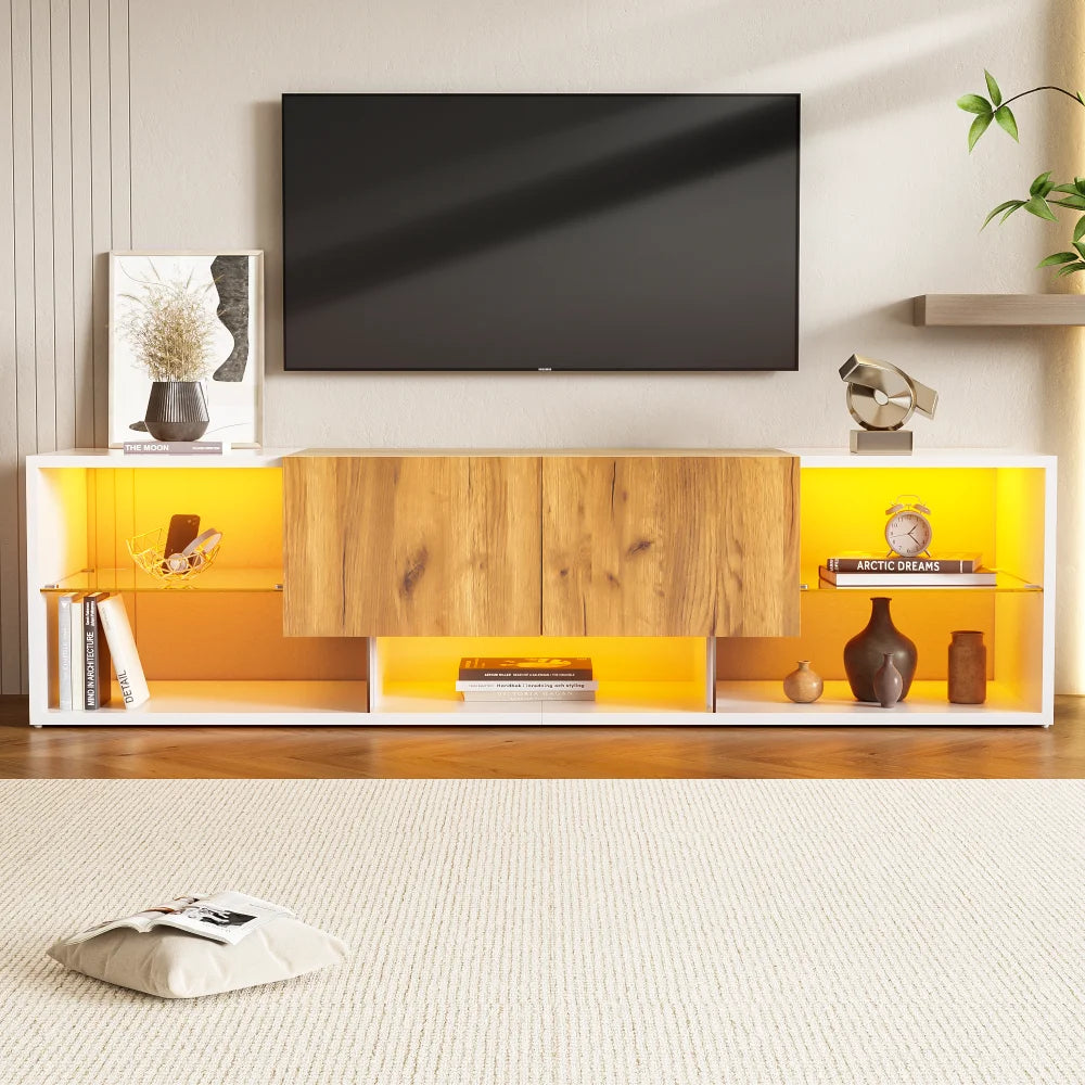 Ye TV Stand with 2 Drawers, LED Media Console Sideboard, 160 x 40 x 42cm, Wood & White, for 70 Inch TV