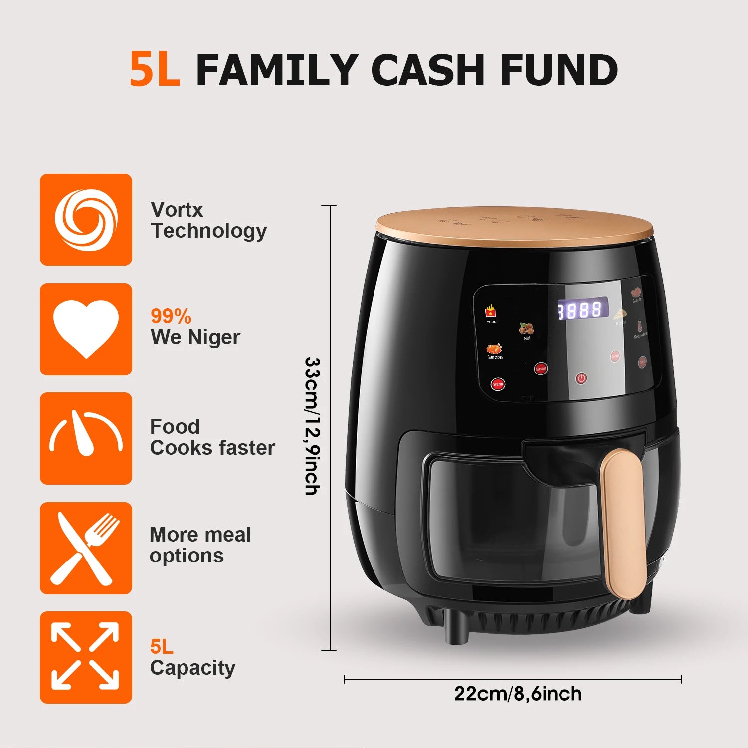 6L Digital Air Fryer – 1400W, 6 Presets, Viewing Window & Dishwasher Safe Basket