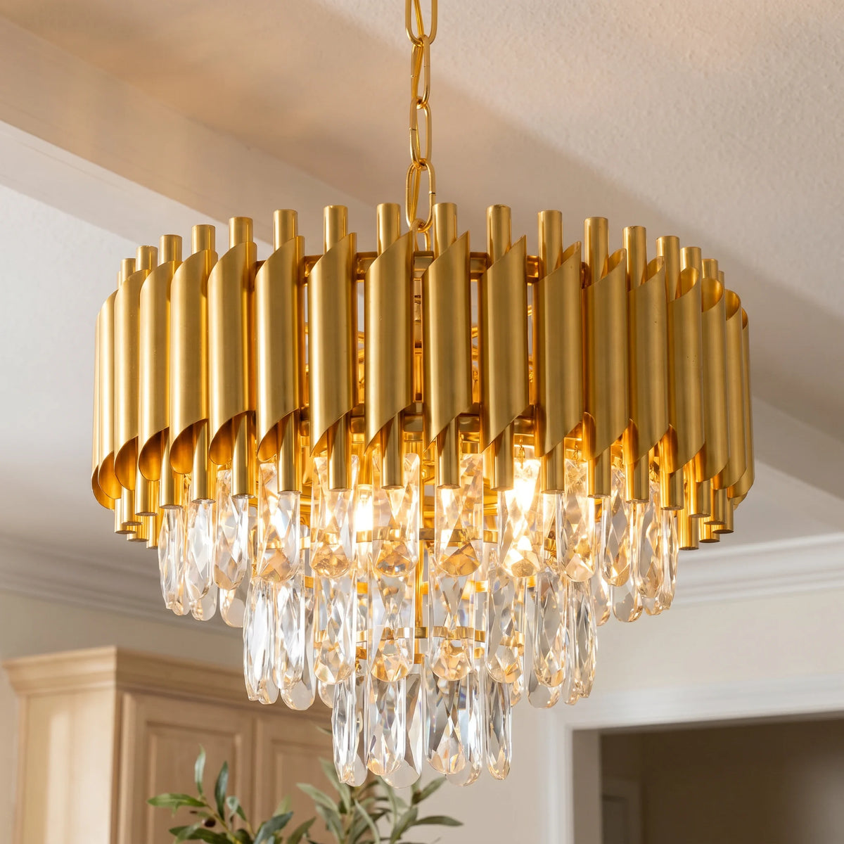 Modern Gold 3-Tier K9 Crystal Chandelier | 5-Light Luxury Ceiling Light