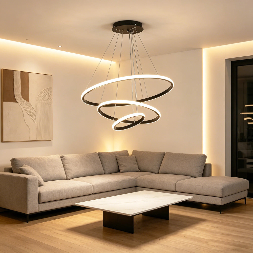 3 Ring Pendant Light, Modern Circular Hanging Ceiling Lamp, 3 Colour Temperatures, for Kitchen, Dining & Living Room