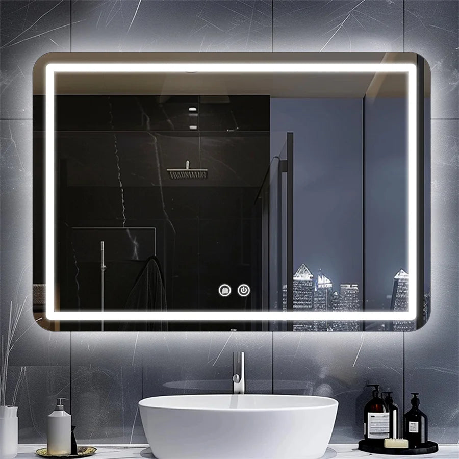 Wall-Mounted LED Bathroom Mirror – IP54 Waterproof, Touch Switch & Dimmable | 3 Sizes