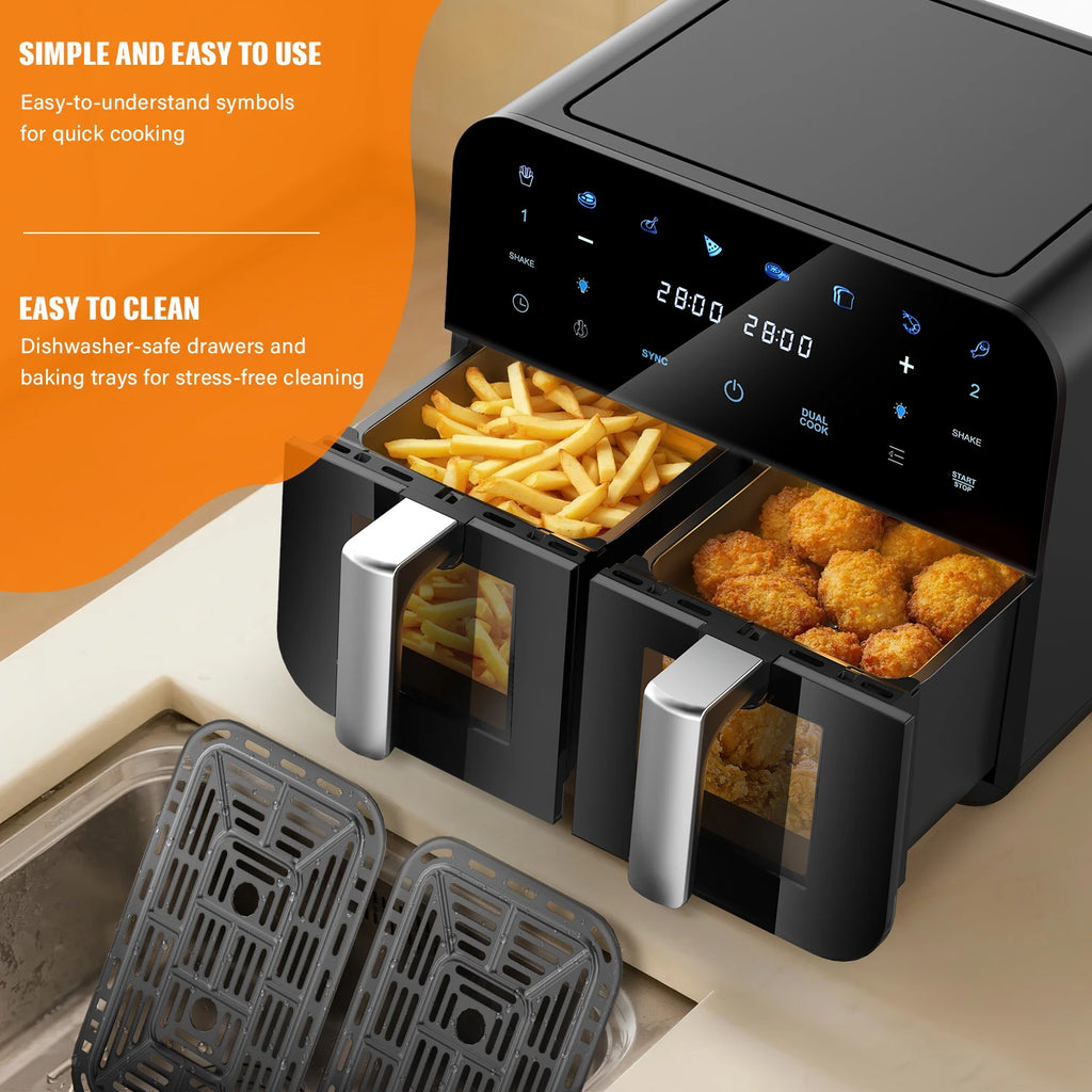 Oyajia 9L Dual-Zone Air Fryer | 8-in-1 Digital Cooker with Double Basket