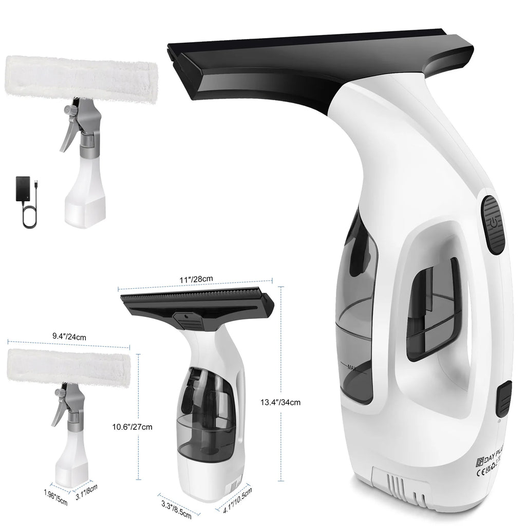 Cordless Rechargeable Window Vacuum Cleaner – 2-in-1 Squeegee & Microfibre Scrubber